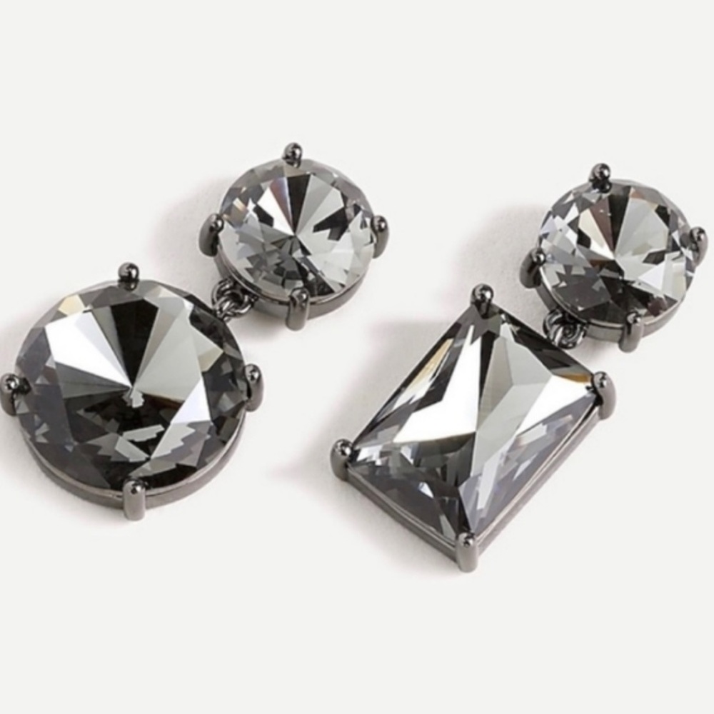 J Crew Crystal Mismatched Earrings, 1"
